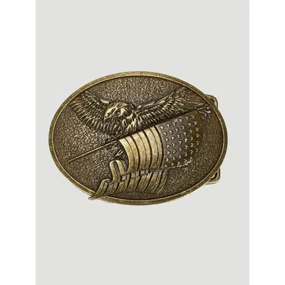 Wrangler Men's American Flag With Eagle Belt Buckle In Antique Brass In Brown