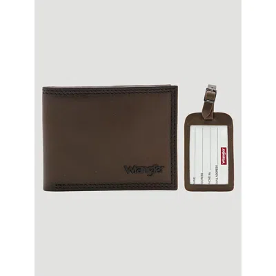 Wrangler Men's Bifold Wallet & Luggage Tag Set In Brown