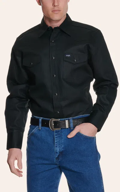 Wrangler Men's Black Twill Long Sleeve Snap Workshirt