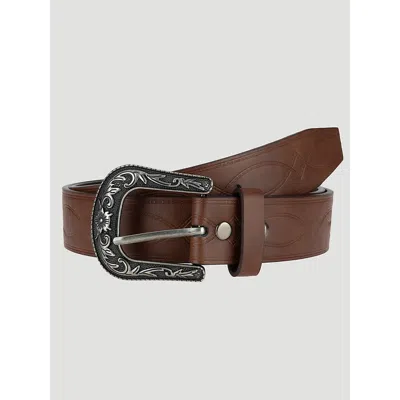 Wrangler Men's Boot Stitch Etched Buckle Belt In Cognac In Brown
