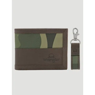 Wrangler Men's Camo Wallet & Key Fob Set In Camo In Brown