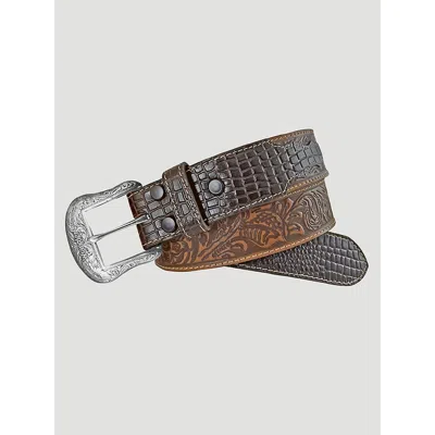 Wrangler Men's Carved Croco Embossed Belt In Tan In Brown