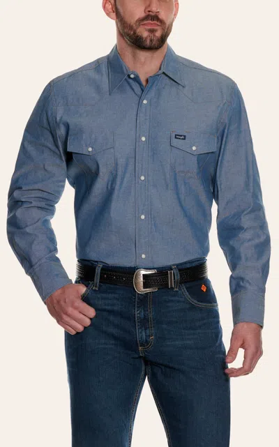 Wrangler Men's Chambray Long Sleeve Work Shirt In Blue