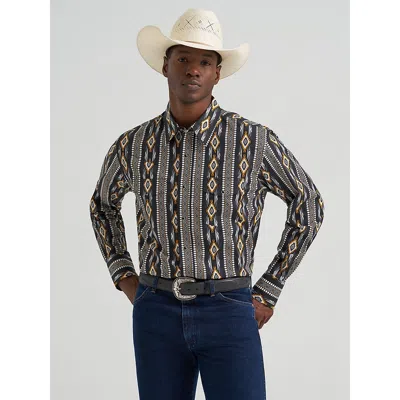 Wrangler Men's Checotah® Long Sleeve Western Snap Printed Shirt In Crow Black In Multi
