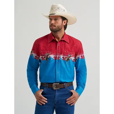 Wrangler Men's Checotah® Long Sleeve Western Snap Printed Shirt In Dip Dye In Multi