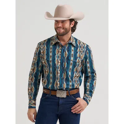 Wrangler Men's Checotah® Long Sleeve Western Snap Printed Shirt In High Desert In Blue