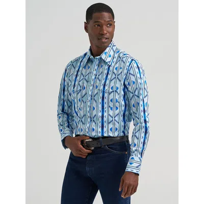 Wrangler Men's Checotah® Long Sleeve Western Snap Printed Shirt In Icy In Blue