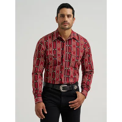 Wrangler Men's Checotah® Long Sleeve Western Snap Printed Shirt In Oxide Red In Brown