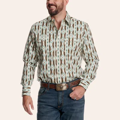 Wrangler Men's Checotah Turqoise & Chocolate Aztec Print Western Shirt In Multi