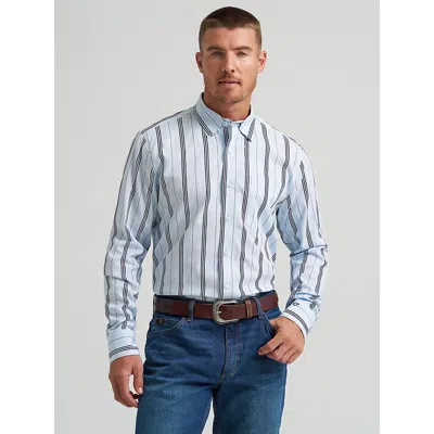 Wrangler Men's Cody Johnson One Pocket Button Down Shirt In Baby Blue Stripe In Pattern