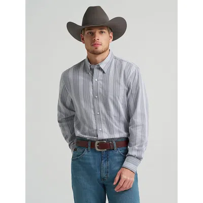 Wrangler Men's Cody Johnson One Pocket Button Down Shirt In Charcoal Dobby Stripes In Gray