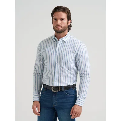 Wrangler Men's Cody Johnson One Pocket Button Down Shirt In Glacier Stripes In White