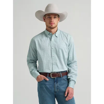 Wrangler Men's Cody Johnson One Pocket Button Down Shirt In Moss Paisley In Green