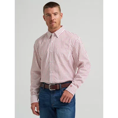 Wrangler Men's Cody Johnson One Pocket Button Down Shirt In Ruby Stripes In Red