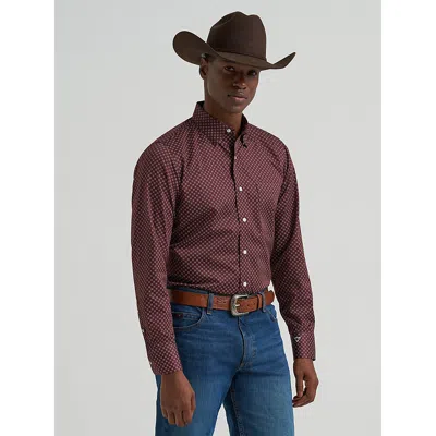 Wrangler Men's Cody Johnson One Pocket Button Down Shirt In Wine In Burgundy