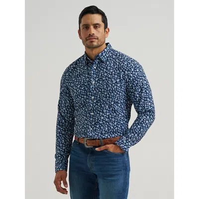 Wrangler Men's Cody Johnson Performance Button Down Shirt In Peacock Floral In Blue