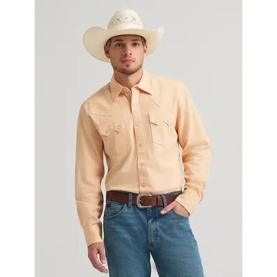 Wrangler Men's Cody Johnson Two Pocket Western Snap Shirt In Peach In Orange