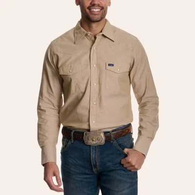 Wrangler Men's Cowboy Cut Khaki Long Sleeve Pearl Snap Western Work Shirt In Brown