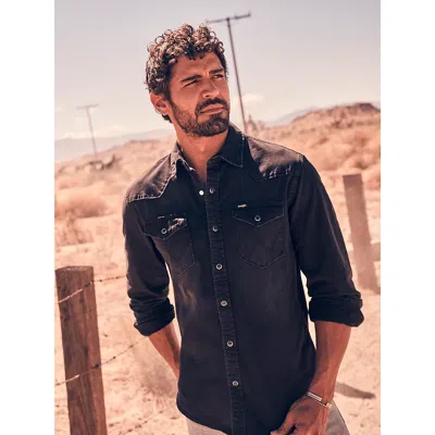 Wrangler Men's Denim Western Snap Front Shirt In Black Denim
