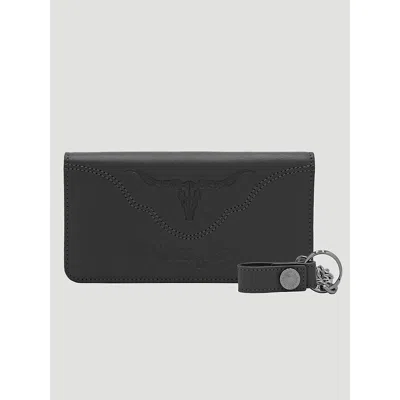 Wrangler Men's Embossed Steer Head Chain Wallet In Black