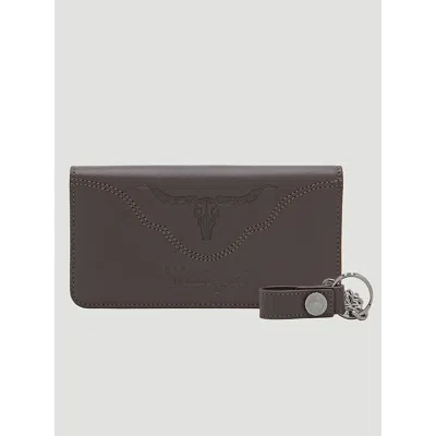 Wrangler Men's Embossed Steer Head Chain Wallet In Chocolate In Brown