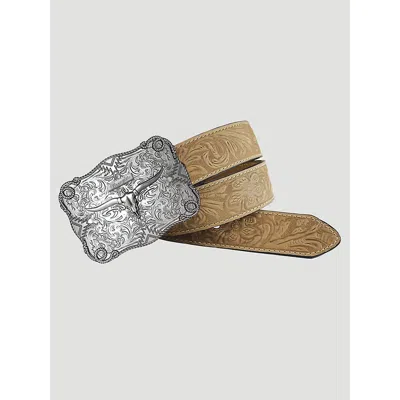 Wrangler Men's Embossed Western Buckle Belt In Tan In Brown