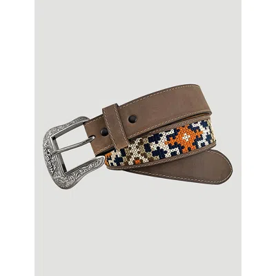 Wrangler Men's Embroidery Inlay Leather Belt In Brown