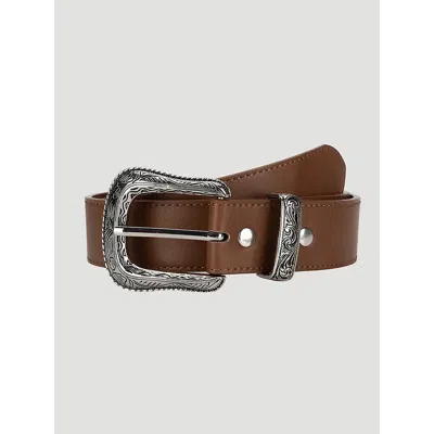 Wrangler Men's Etched Buckle Belt In Cognac In Brown