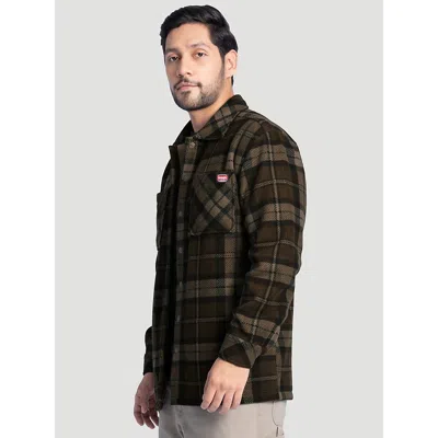 Wrangler Men's Faux Shearling Workwear Flannel Overshirt In Brown Check In Multi
