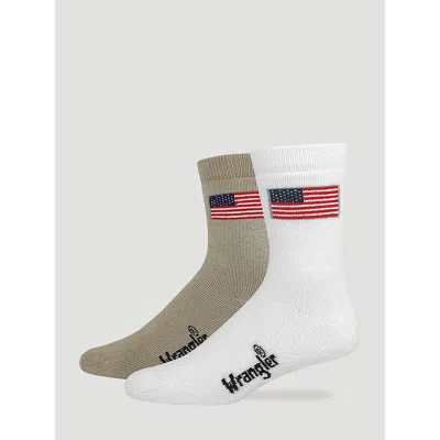 Wrangler Men's Flag Micro Crew Socks (2-pack) In White/khaki In Green
