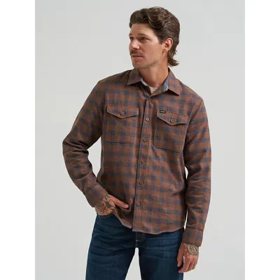 Wrangler Men's Flannel Plaid Shirt In Soft Silt In Brown