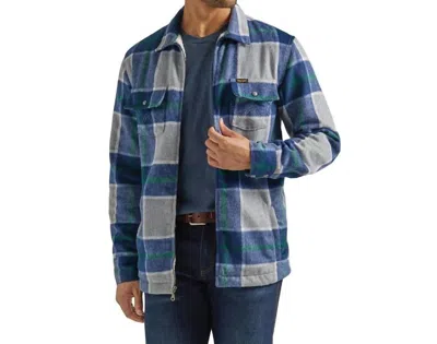 Wrangler Men's Flannel Shirt Jacket In Pebble In Blue