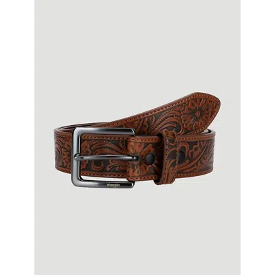 Wrangler Men's Floral Embossed Belt In Cognac In Brown