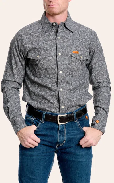 Wrangler Men's Fr Cement & Gray Paisley Western Work Shirt