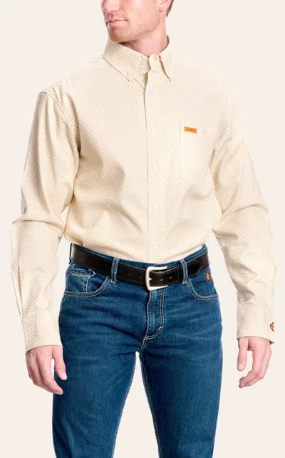 Wrangler Men's Fr Khaki & Cream Geo Print Western Work Shirt In Yellow