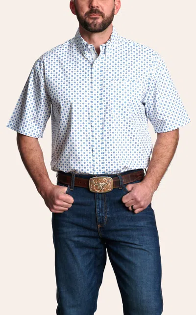 Wrangler Men's George Strait Collection White & Blue Geo Print Western Shirt