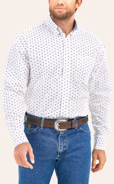 Wrangler Men's George Strait Collection White & Blue Mini Paisley Western Shirt
