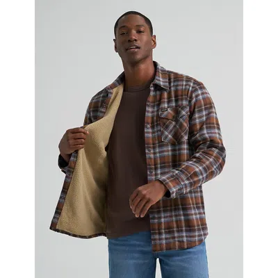 Wrangler Men's Heavyweight Sherpa Lined Plaid Shirt Jacket In Soft Silt In Brown