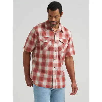 Wrangler Men's Heritage Plaid Poplin Shirt In Copper Brown Heather In Red