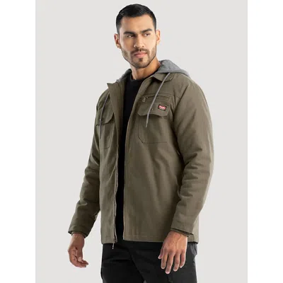 Wrangler Men's Hooded Workwear Quilted Lined Shirt Jacket In Bungee Cord Green