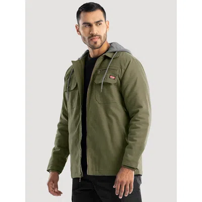 Wrangler Men's Hooded Workwear Quilted Lined Shirt Jacket In Grape Leaf Green