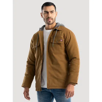 Wrangler Men's Hooded Workwear Quilted Lined Shirt Jacket In Rubber Brown