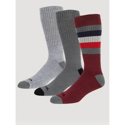 Wrangler Men's Midweight Crew Socks (3-pack) In Burgundy/charcoal In Multi