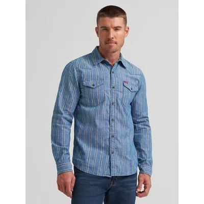 Wrangler Men's Novelty Stripe Shirt In Chambray Stripe In Blue