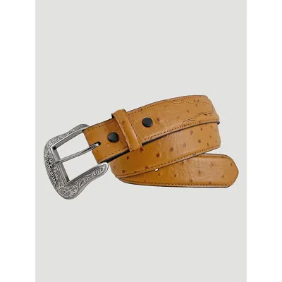 Wrangler Men's Ostrich Print Leather Belt In Tan In Brown