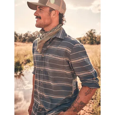 Wrangler Men's Outdoor Single Pocket Shirt In Navy Stripe In Blue