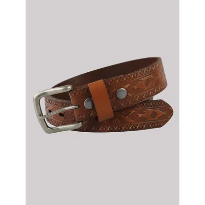 Wrangler Men's Pattern Embossed Leather Belt In Tan In Brown