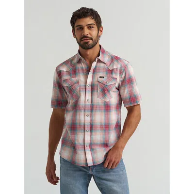 Wrangler Men's Plaid Short Sleeve Snap Shirt In American Beauty In Red