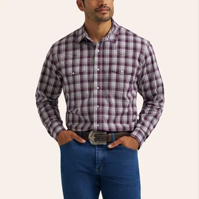 Wrangler Men's Plum & White Plaid Western Shirt In Multi
