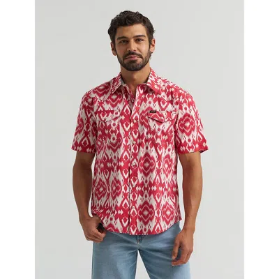 Wrangler Men's Printed Snap Camp Shirt In Brick Red Ikat